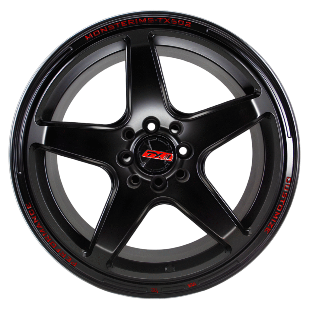15" MOR-TX502 15X7 8H100-114.3 ET40 SPORT RIM MATT BLACK RED WORD (MBLK/R)